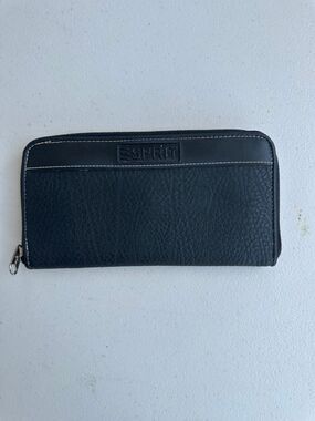 Vintage Esprit Embossed Logo Pebbled Texture Leather Zip Around Accordion Wallet